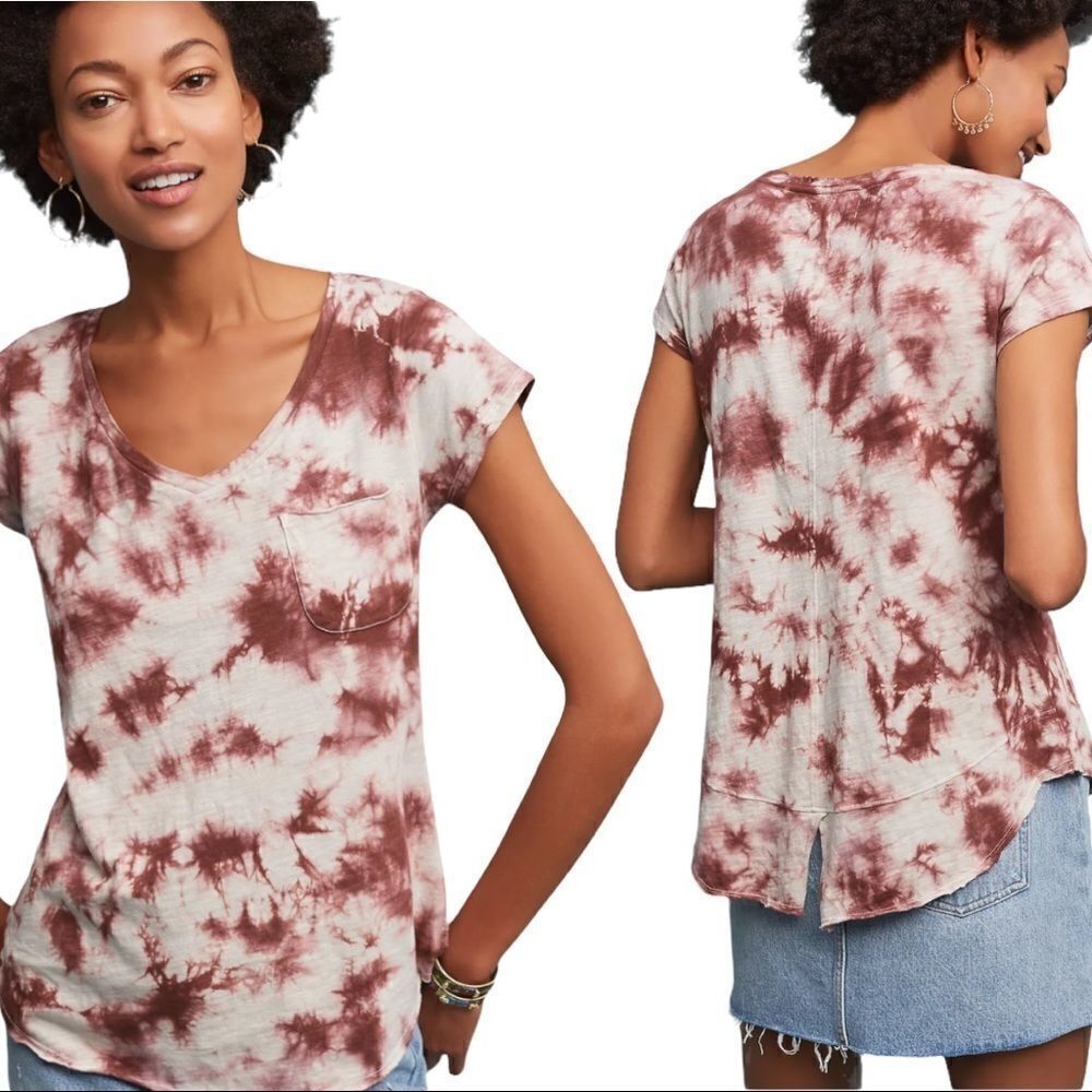 Porridge Clothing Ocean Raspberry Tie-Dye V-Neck Tuxedo Hem Tee Sz M